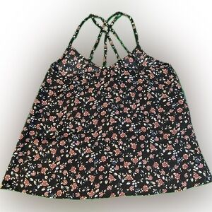 Hollister Floral Print Satin Strappy Back Tank Top